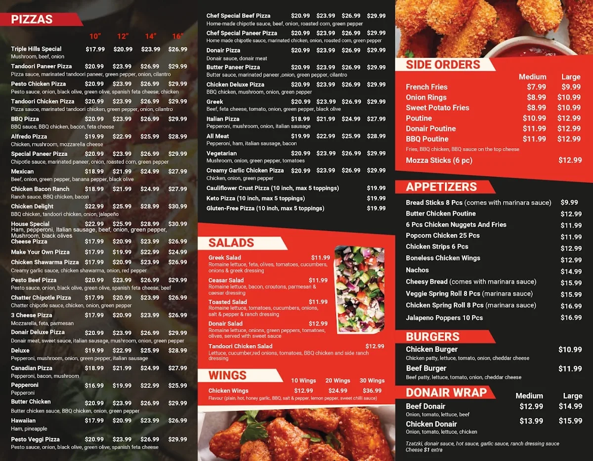 Menu, Triple Hills Pizza & Donair🍻