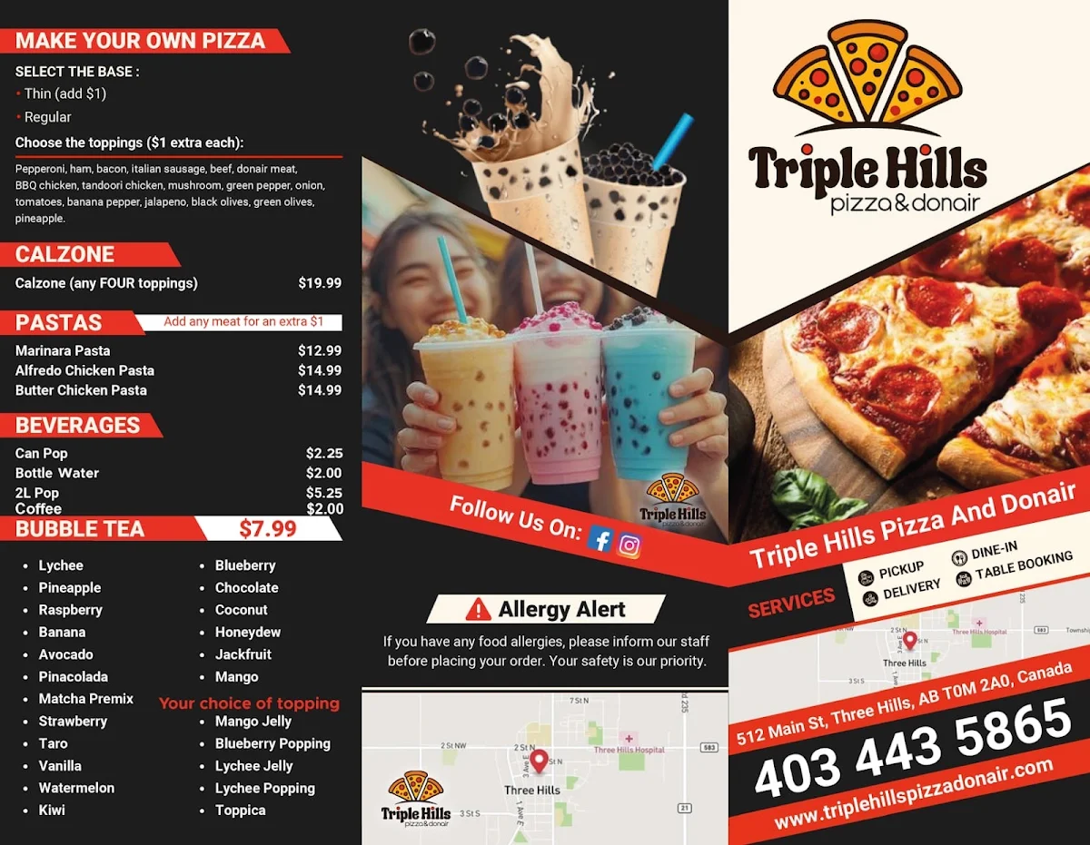 Menu, Triple Hills Pizza & Donair🍻