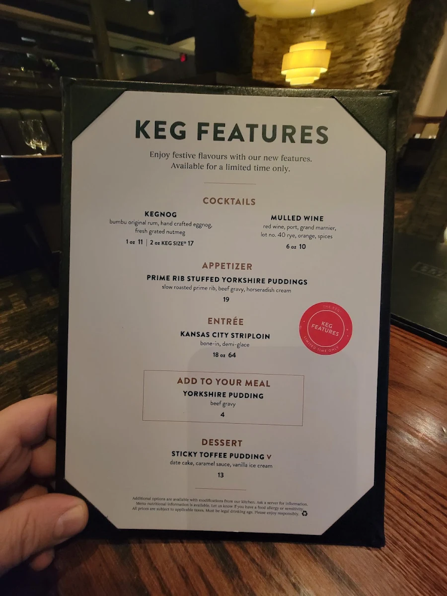 Menu, The Keg Steakhouse + Bar - Brantford