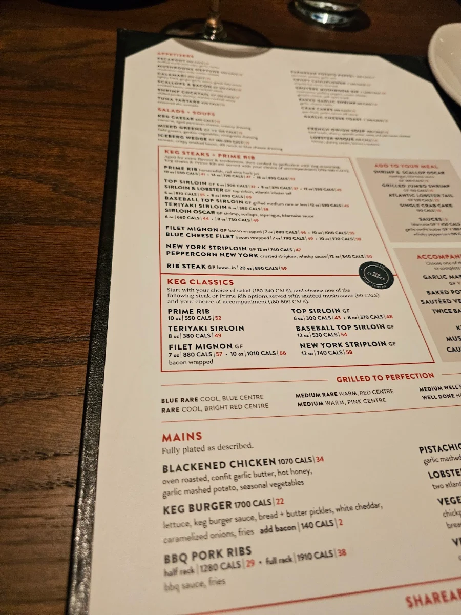 Menu, The Keg Steakhouse + Bar - Brantford