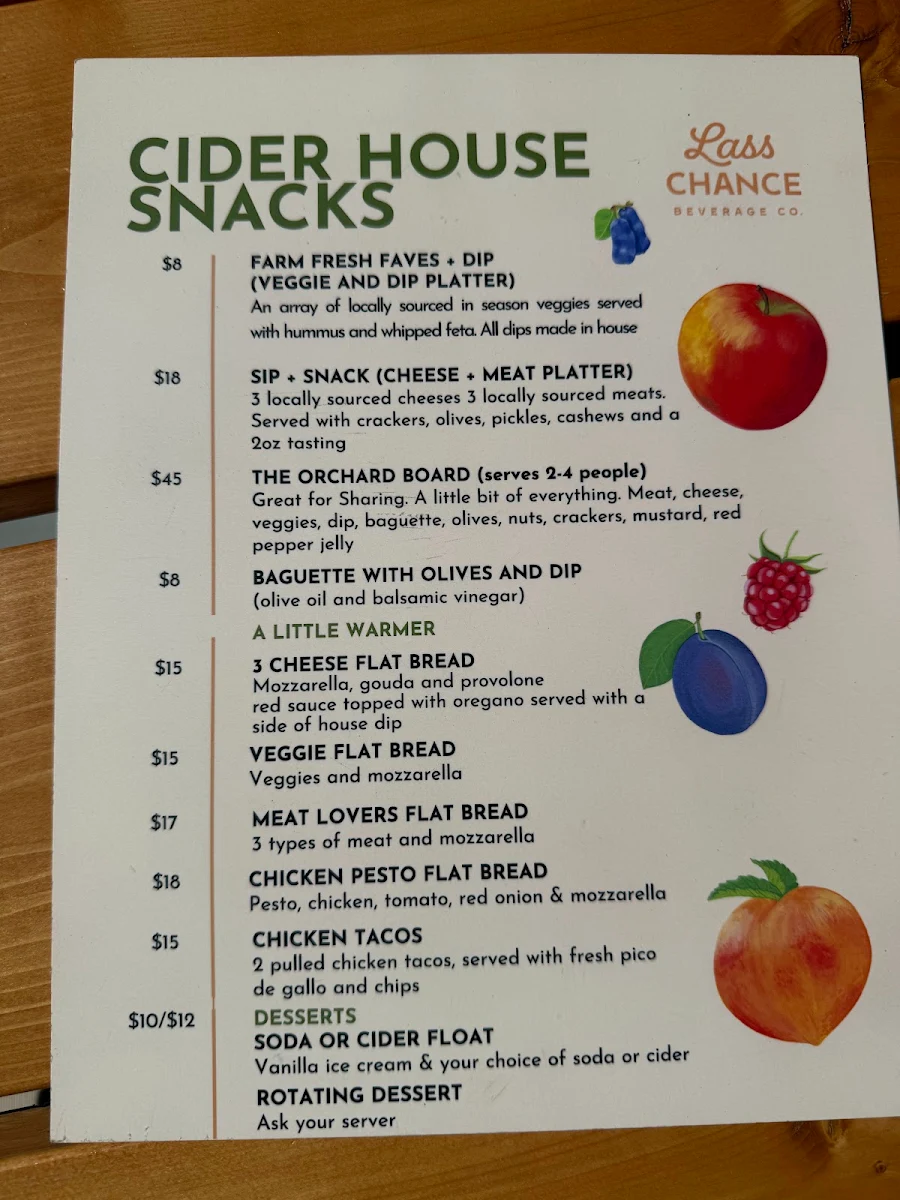 Menu, Lass Chance Beverage Co.