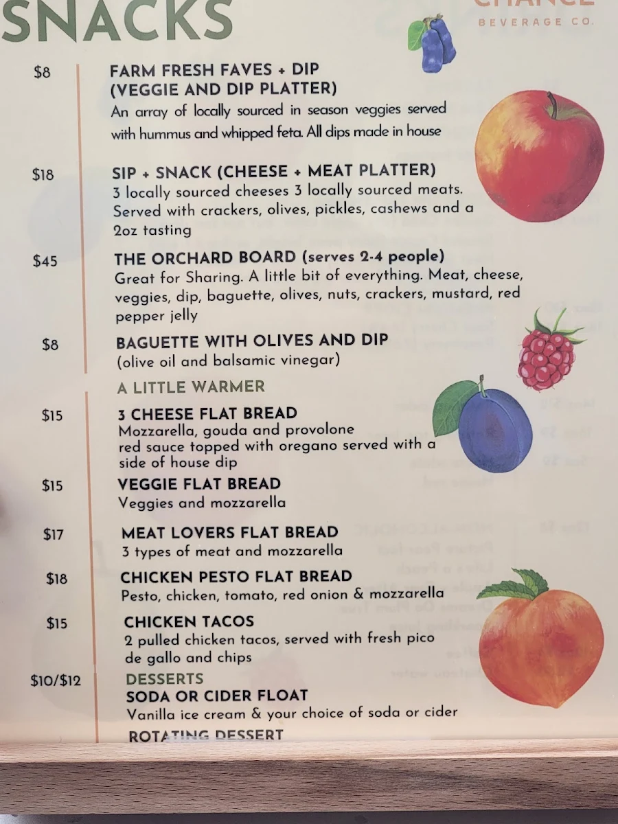 Menu, Lass Chance Beverage Co.