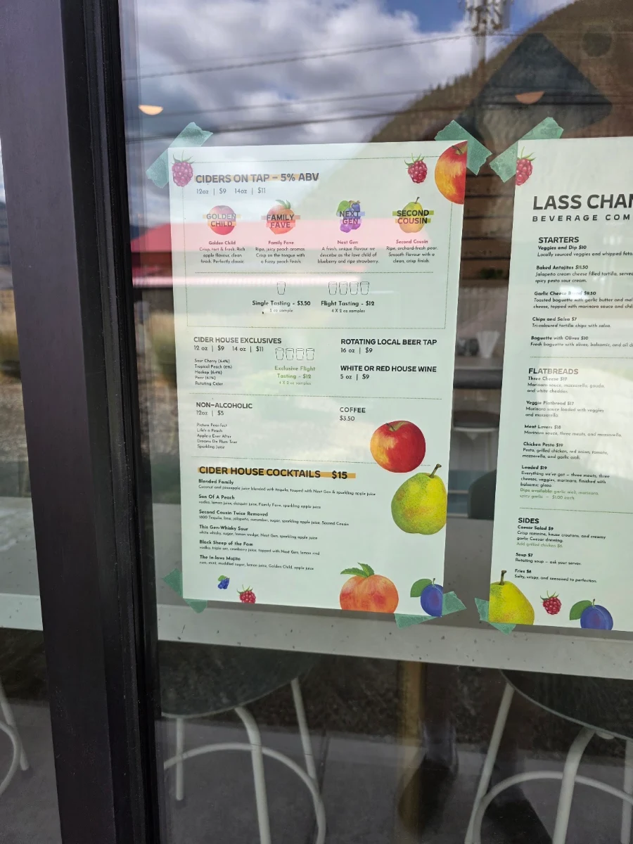 Menu, Lass Chance Beverage Co.
