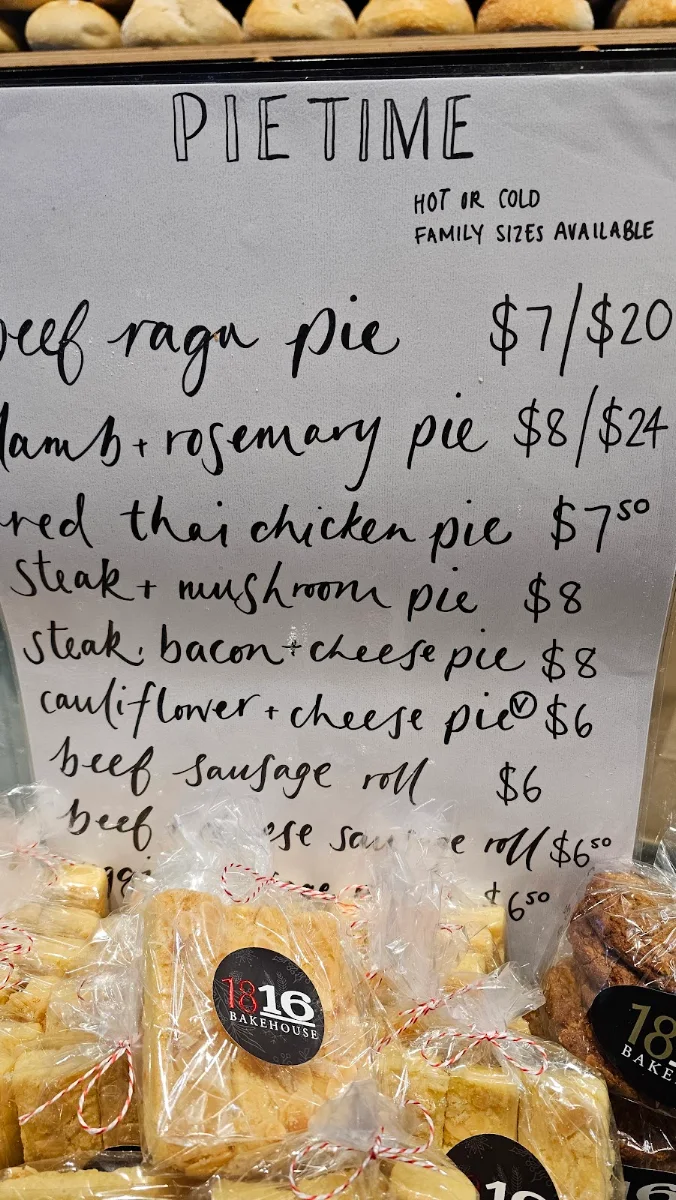 Menu, 1816 Bakehouse