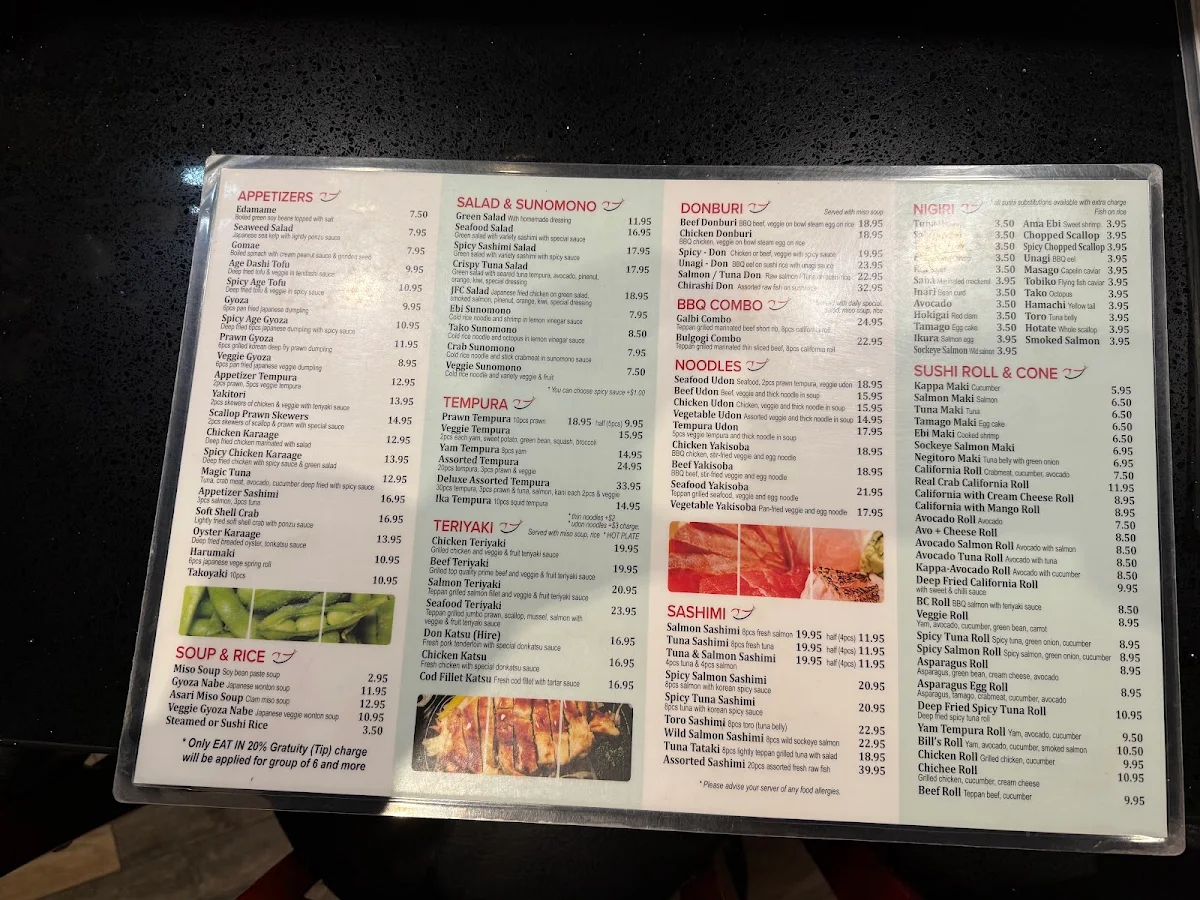 Menu, Vedder Sushi & Japanese Restaurant