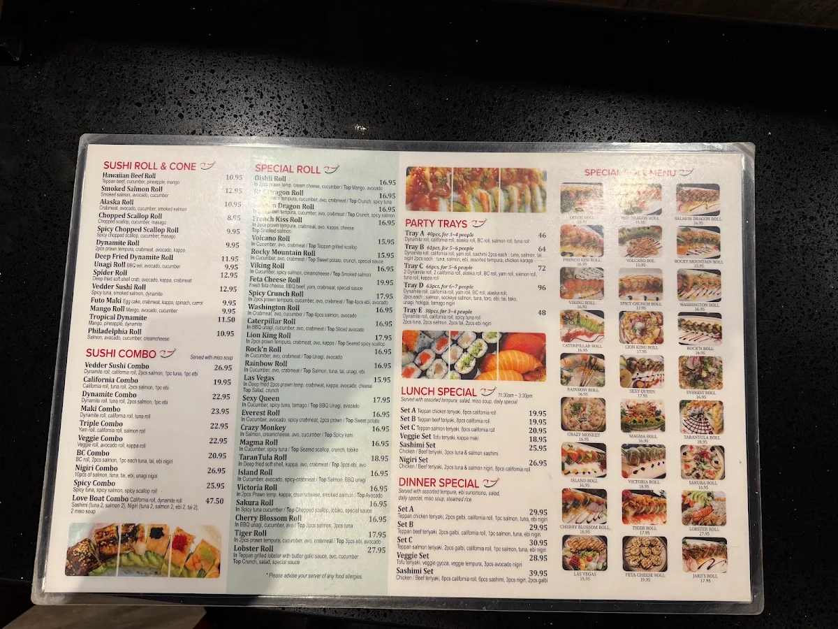Menu, Vedder Sushi & Japanese Restaurant