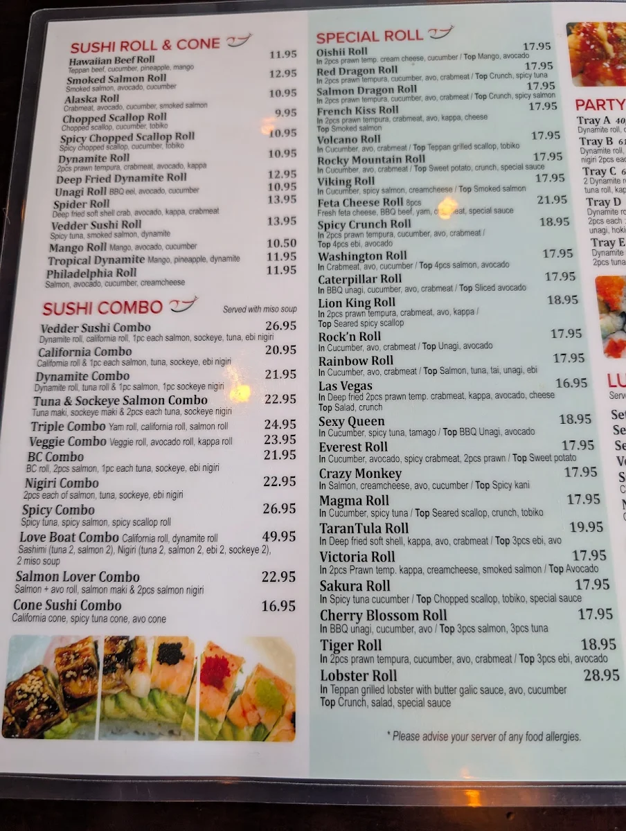 Menu, Vedder Sushi & Japanese Restaurant