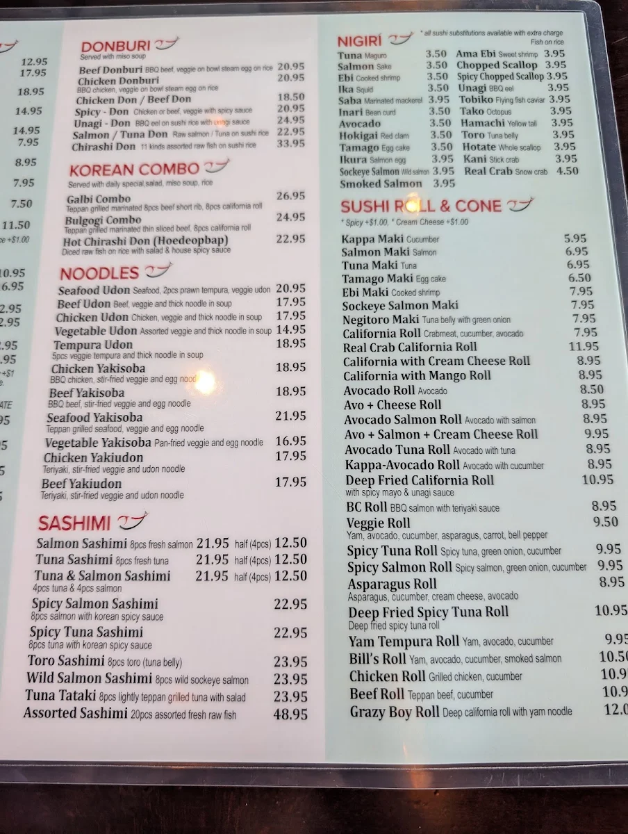 Menu, Vedder Sushi & Japanese Restaurant