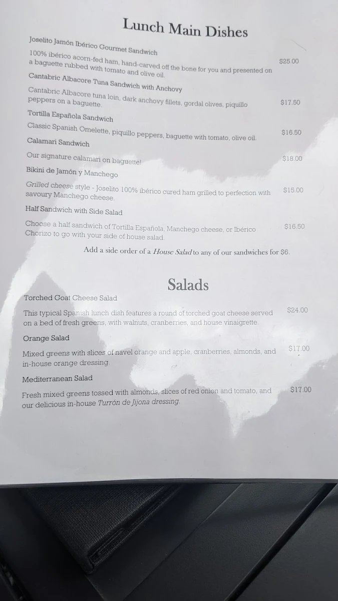 Menu, Little Barcelona
