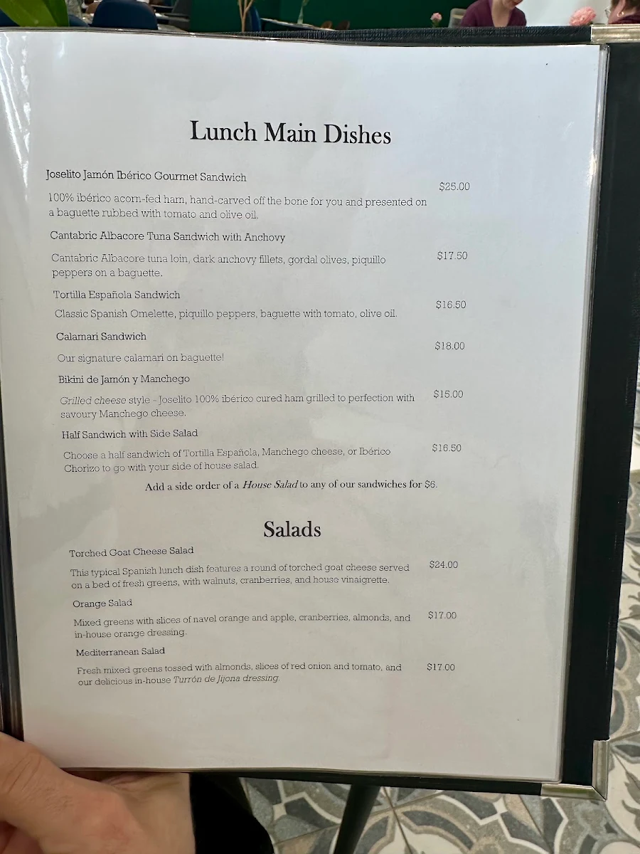 Menu, Little Barcelona