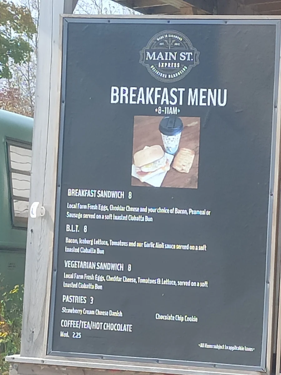Menu, Main Street Express Kagawong