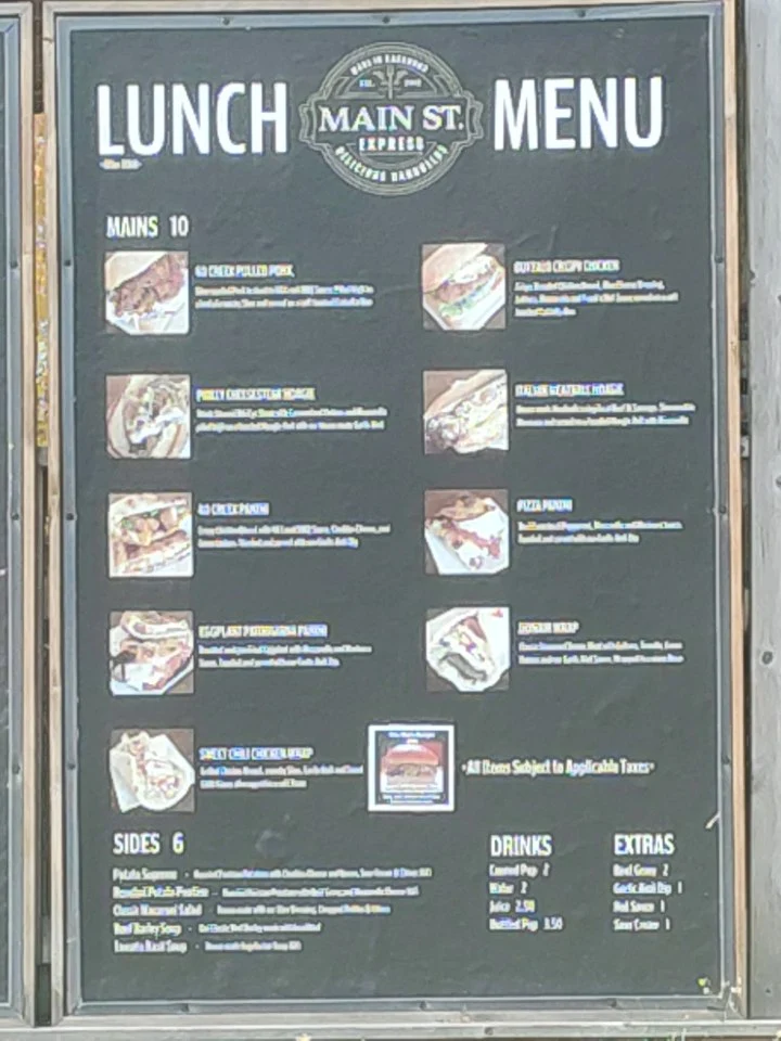Menu, Main Street Express Kagawong