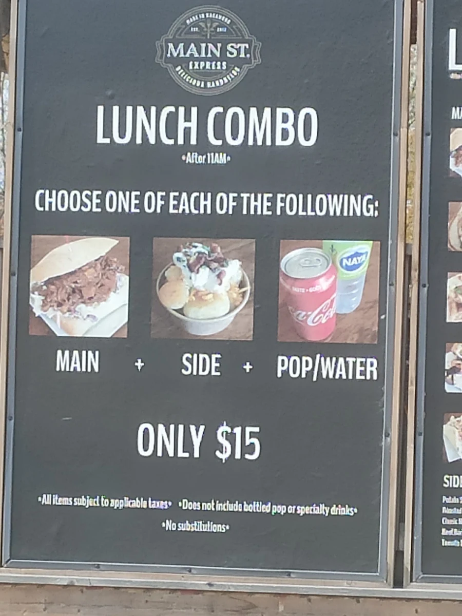 Menu, Main Street Express Kagawong