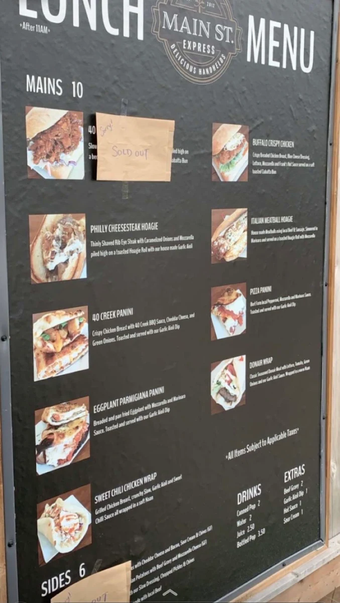 Menu, Main Street Express Kagawong
