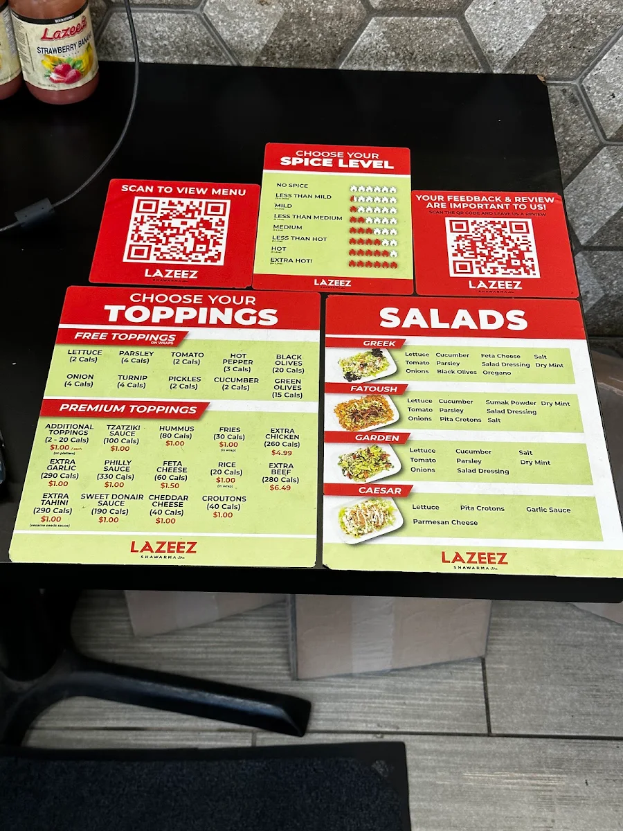 Menu, Lazeez Shawarma