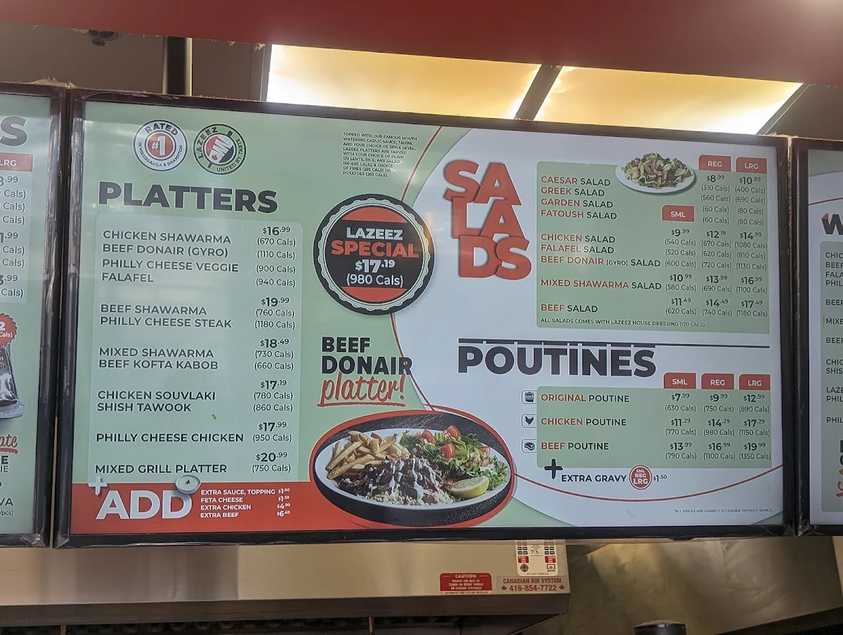 Menu, Lazeez Shawarma