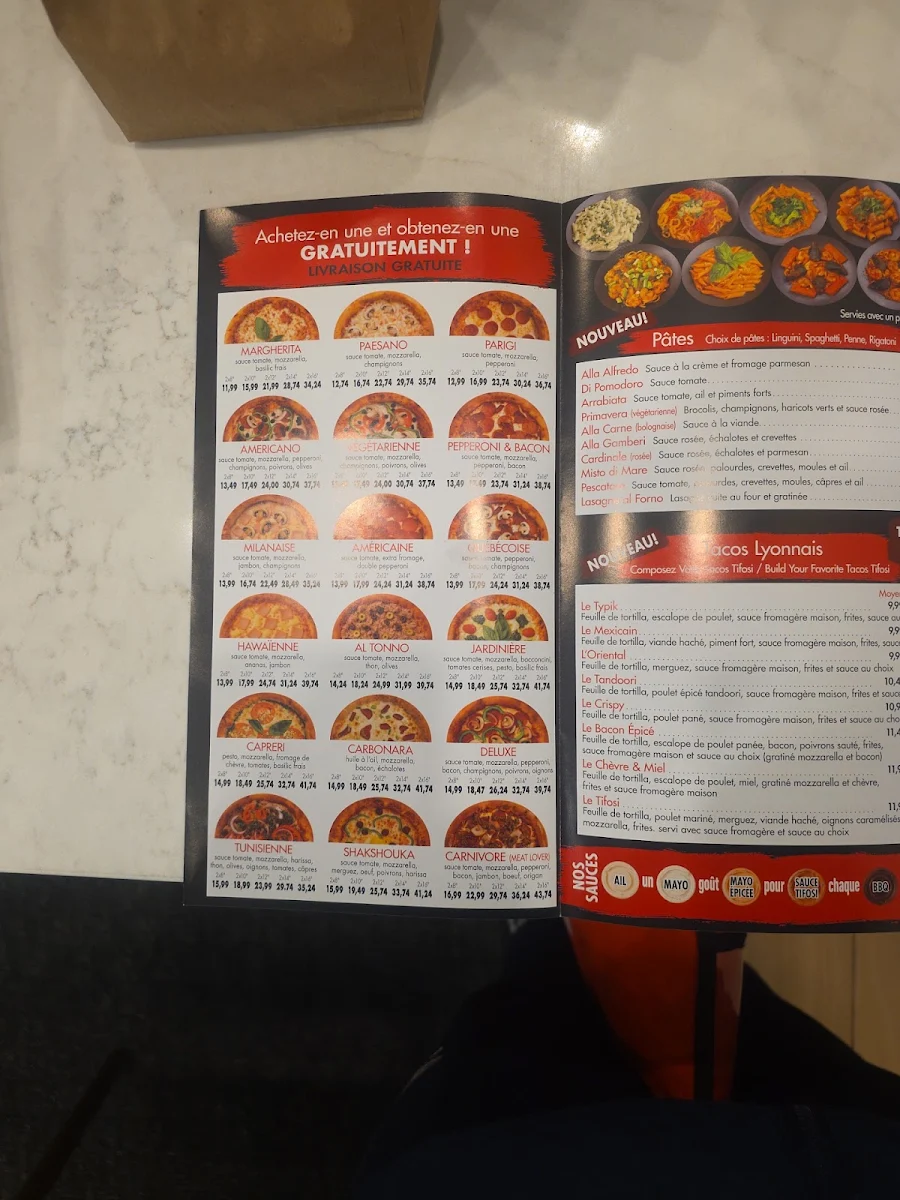 Menu, Pizza Tifosi