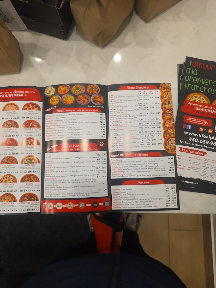 Menu, Pizza Tifosi