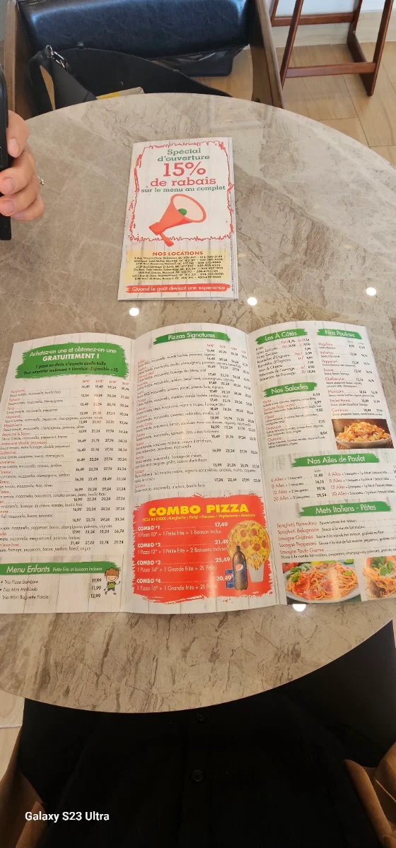 Menu, Pizza Tifosi