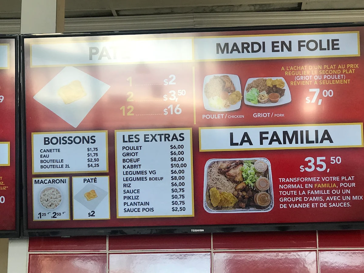Menu, Tassot Créole (Longueuil)