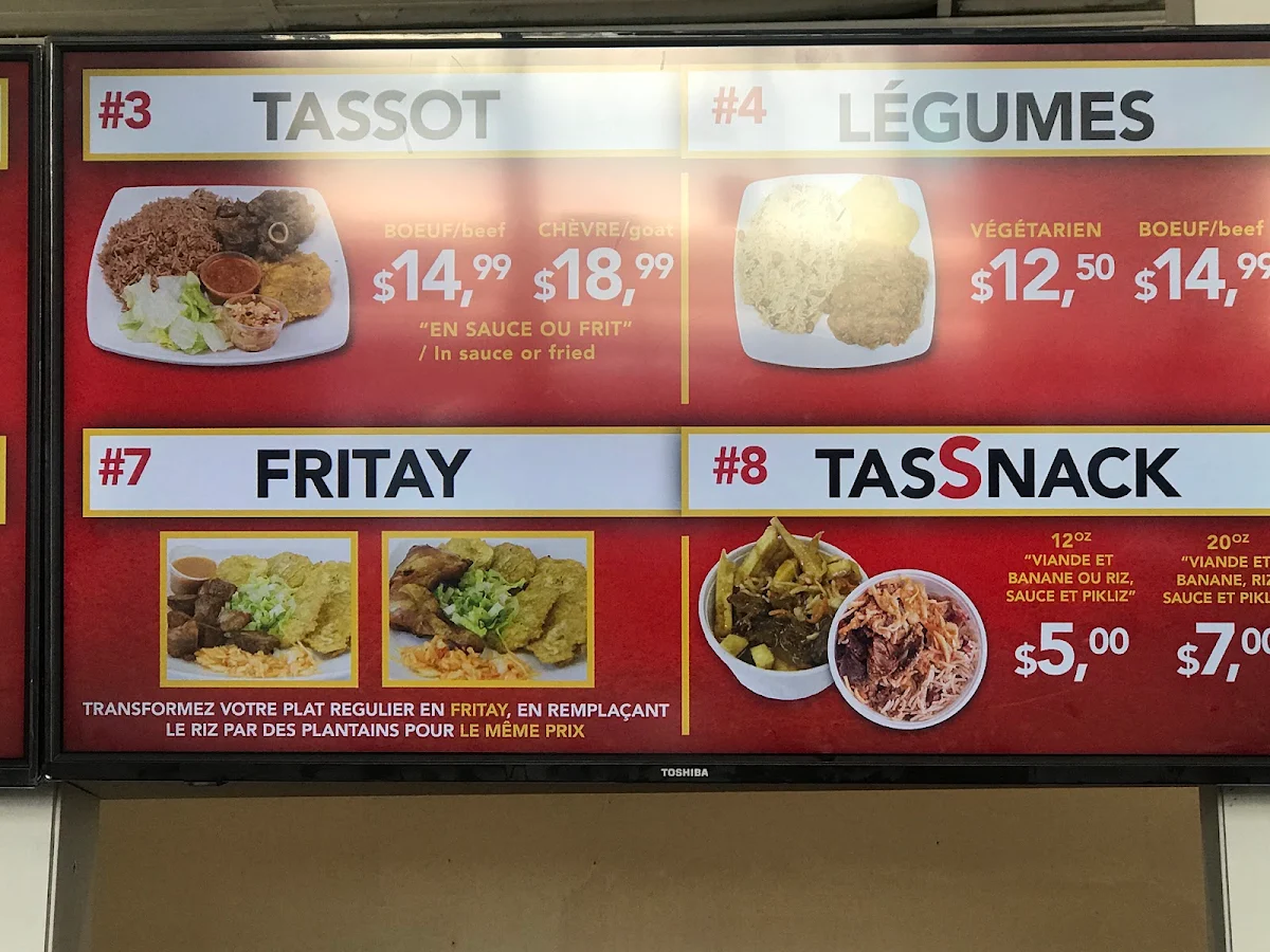 Menu, Tassot Créole (Longueuil)