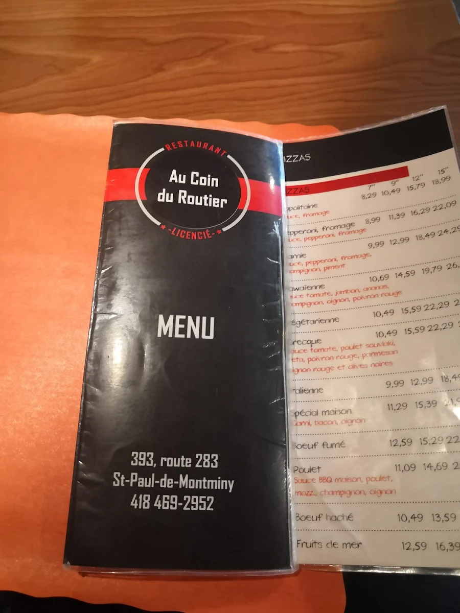 Menu, Casse-croûte Au Coin Du Routier