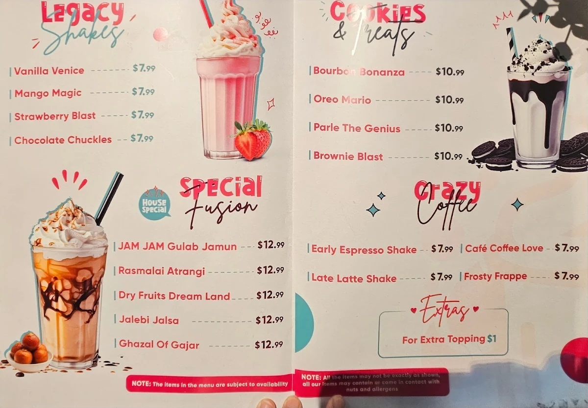 Menu, Sarvi Indian Cuisine