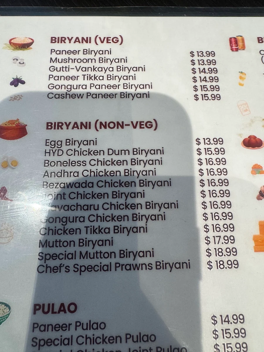 Menu, Sarvi Indian Cuisine
