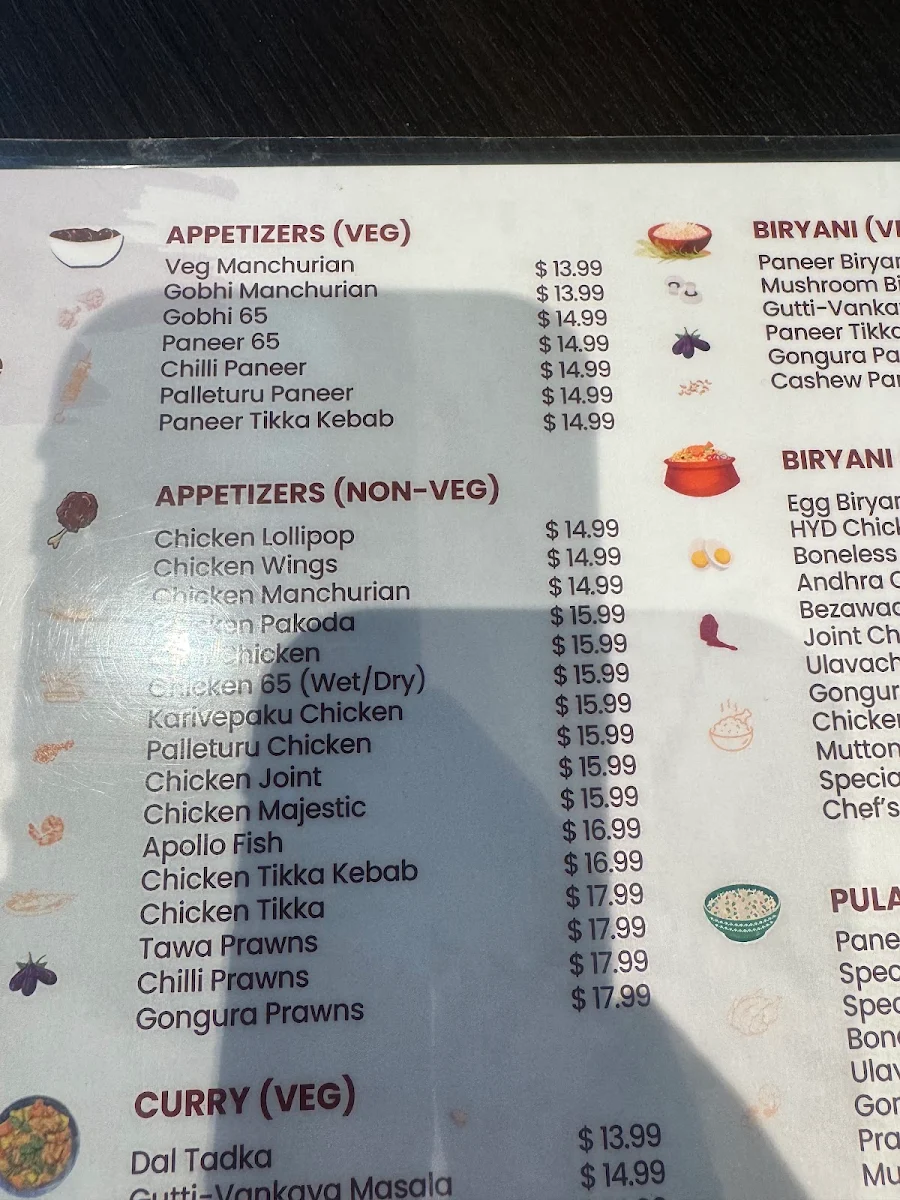 Menu, Sarvi Indian Cuisine