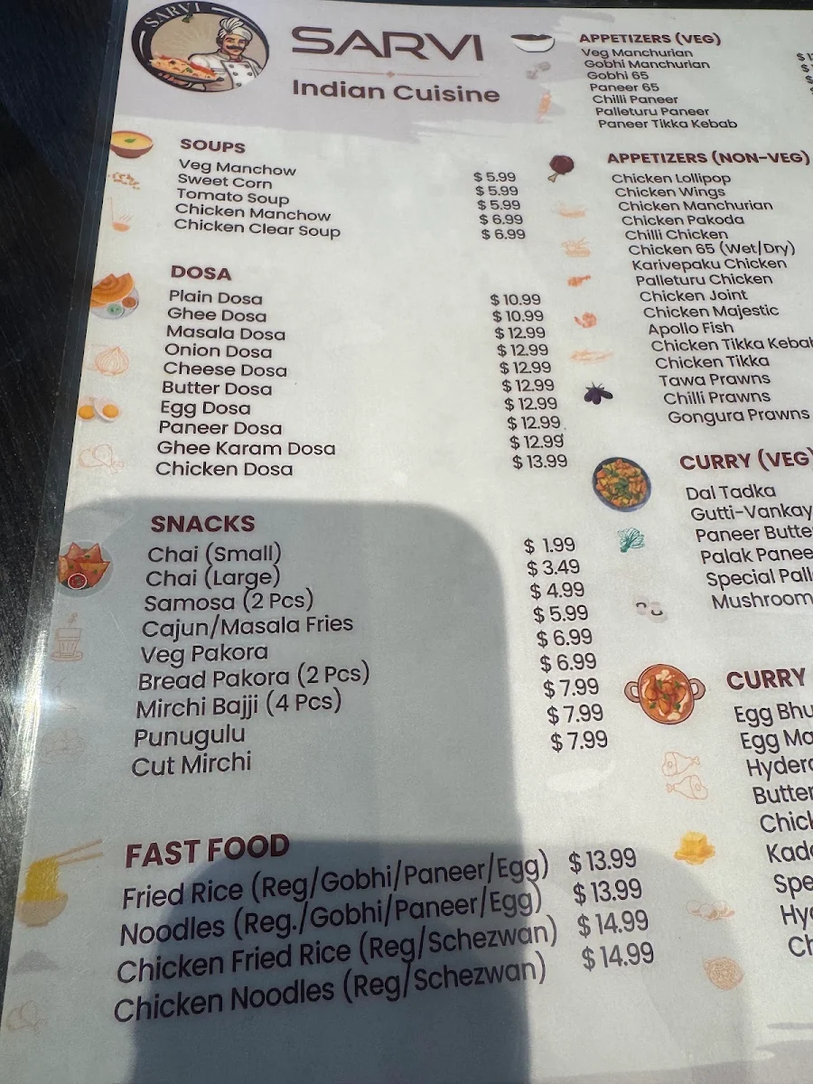 Menu, Sarvi Indian Cuisine