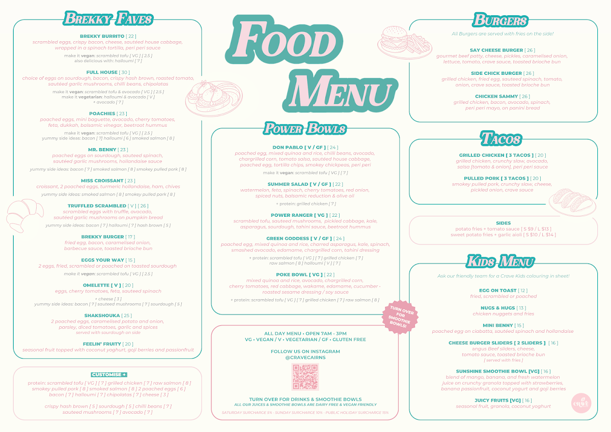 Menu, Crave Cairns