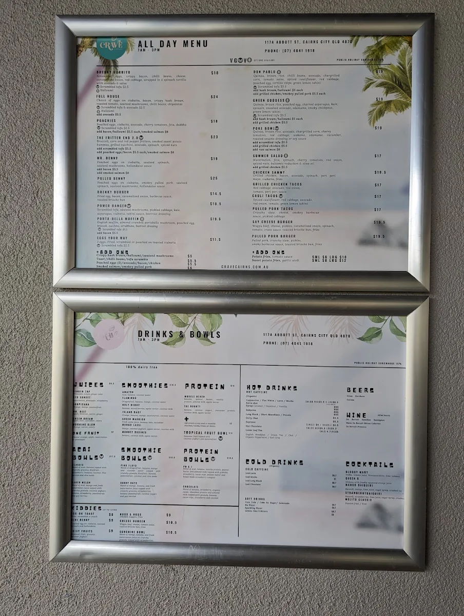 Menu, Crave Cairns
