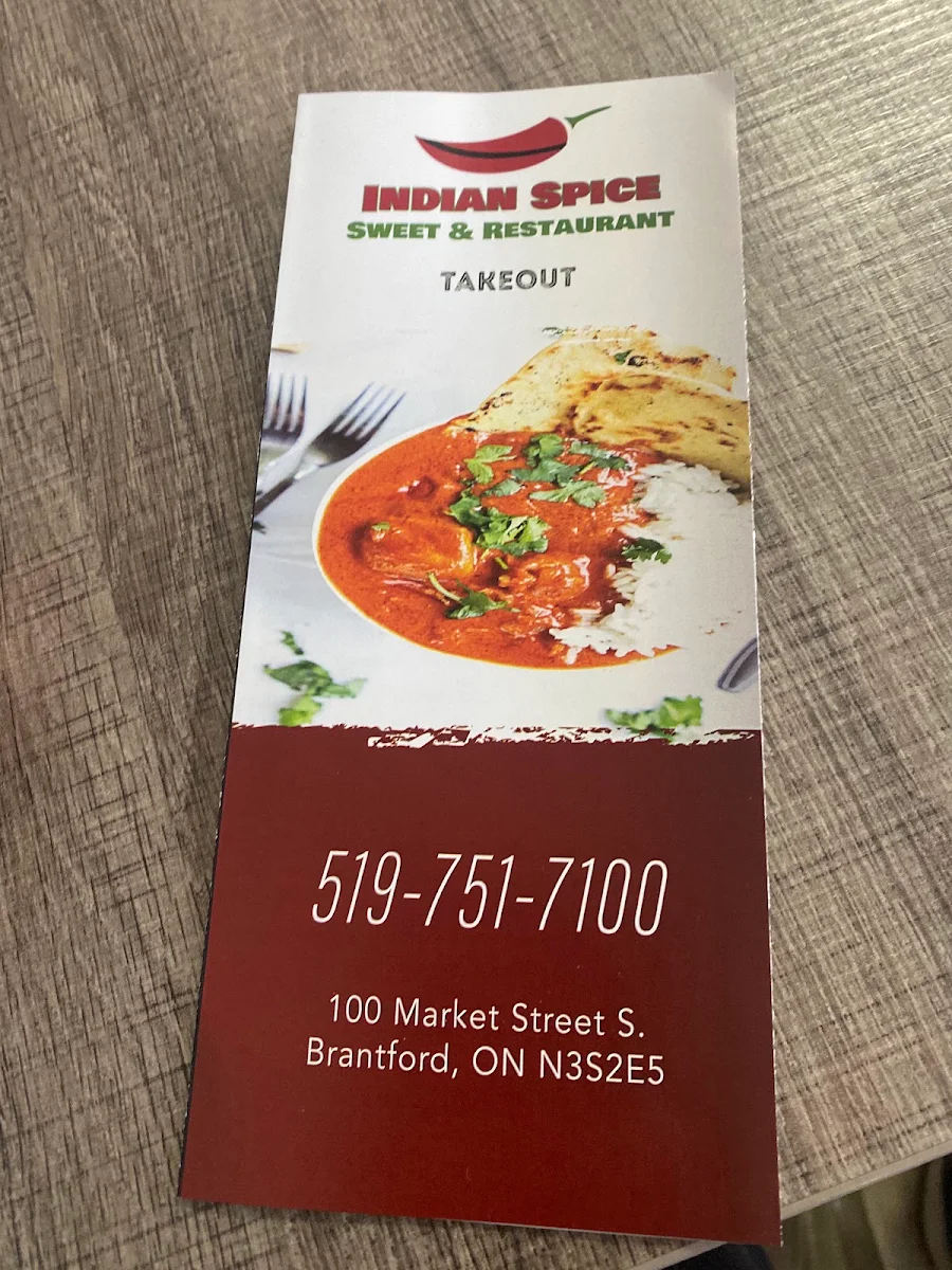 Menu, Indian Spice Sweets & Restaurant