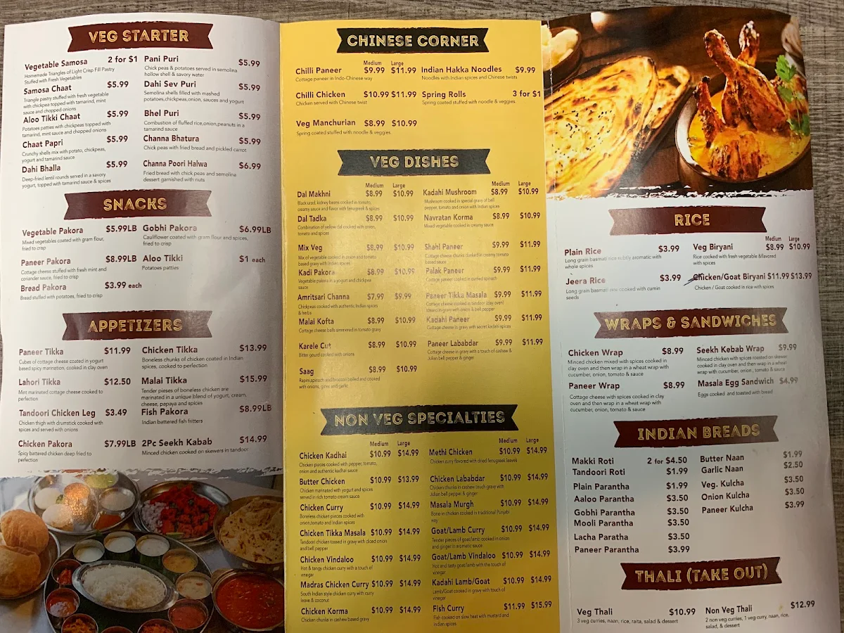 Menu, Indian Spice Sweets & Restaurant