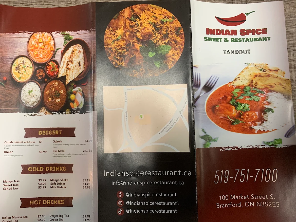 Menu, Indian Spice Sweets & Restaurant