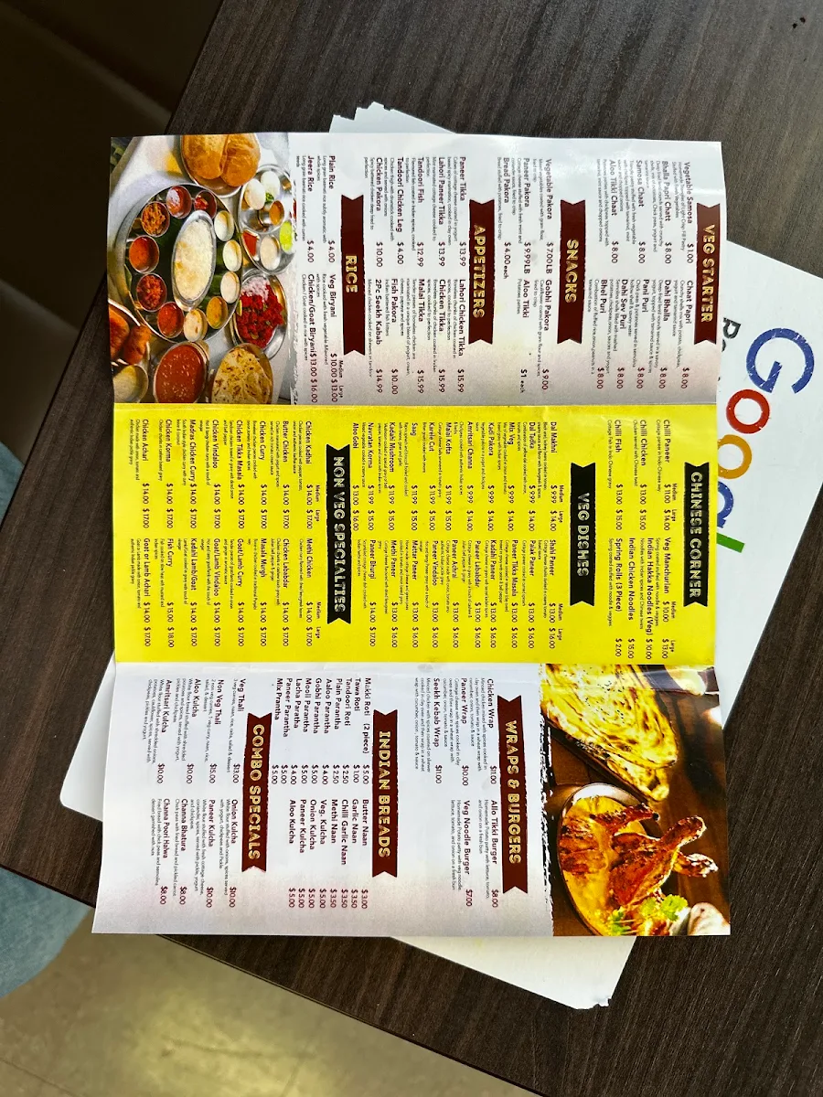 Menu, Indian Spice Sweets & Restaurant