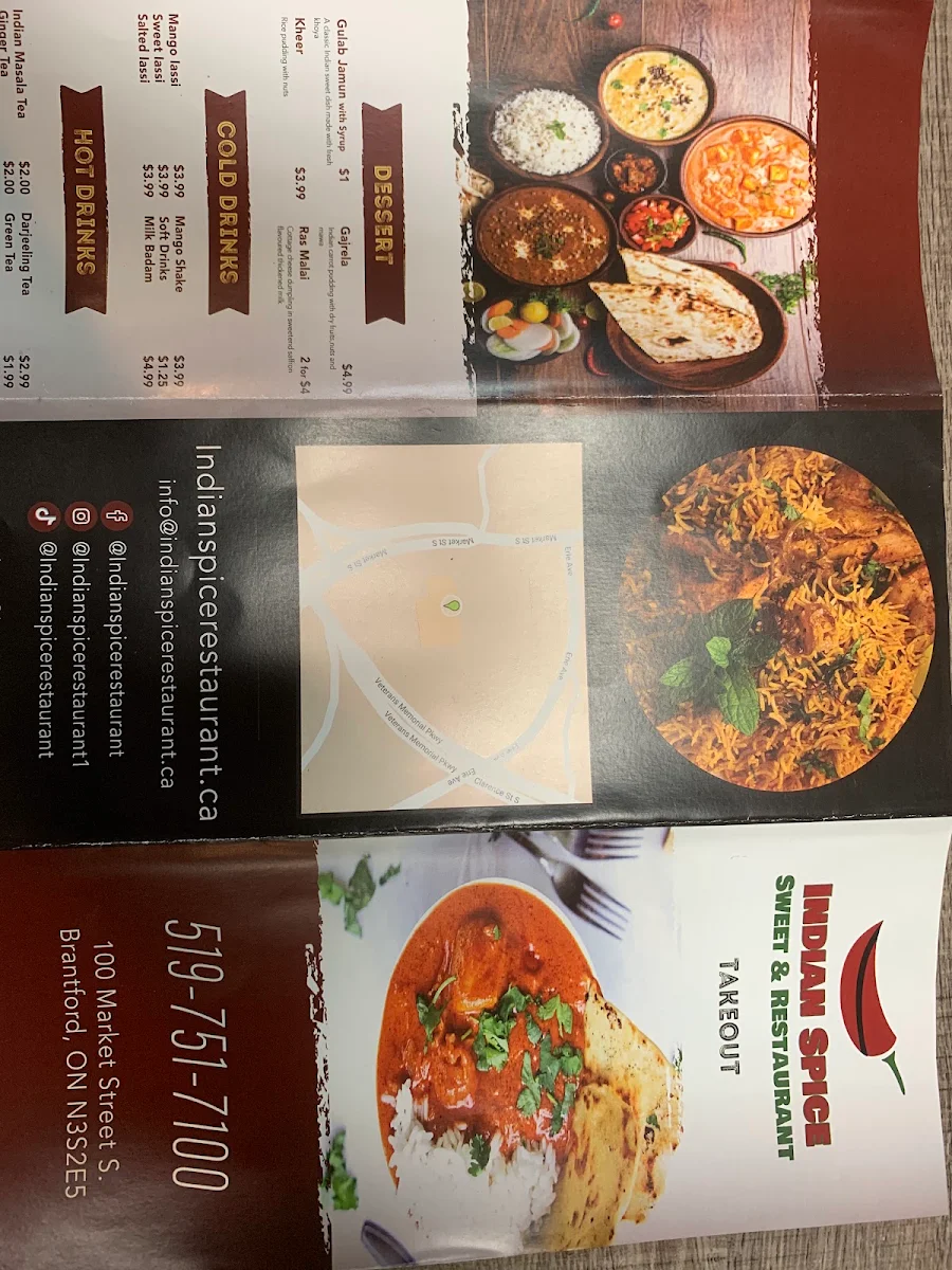 Menu, Indian Spice Sweets & Restaurant