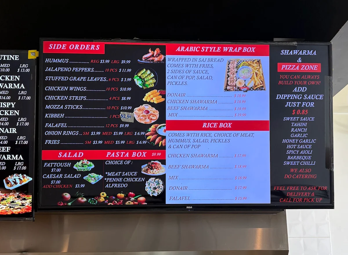 Menu, Shawarma & pizza zone