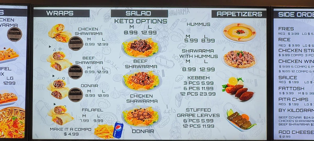 Menu, Shawarma & pizza zone