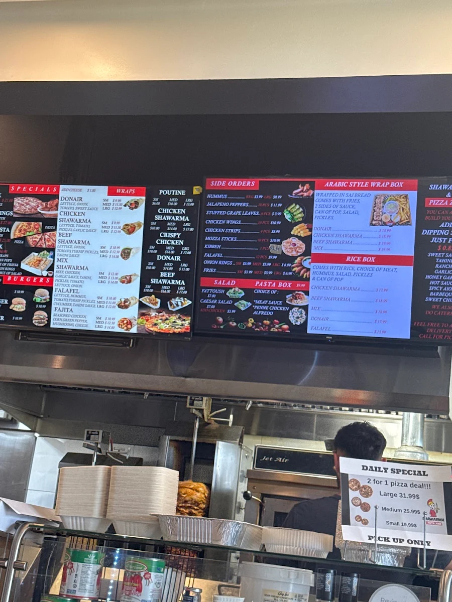 Menu, Shawarma & pizza zone