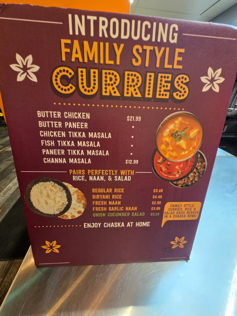 Menu, Chaska Indian Street Food