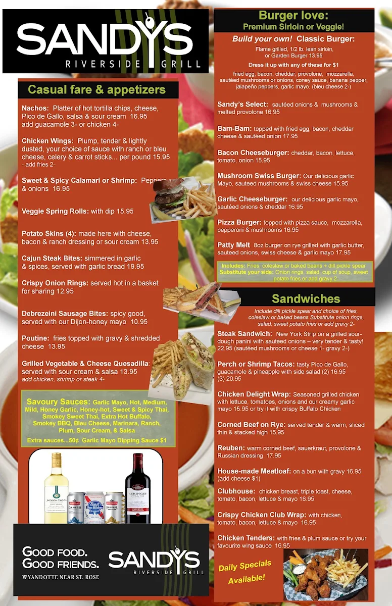Menu, Sandy's Riverside Grill