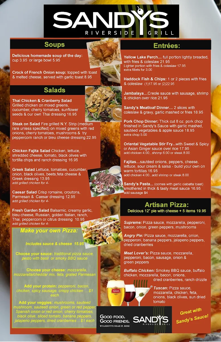 Menu, Sandy's Riverside Grill