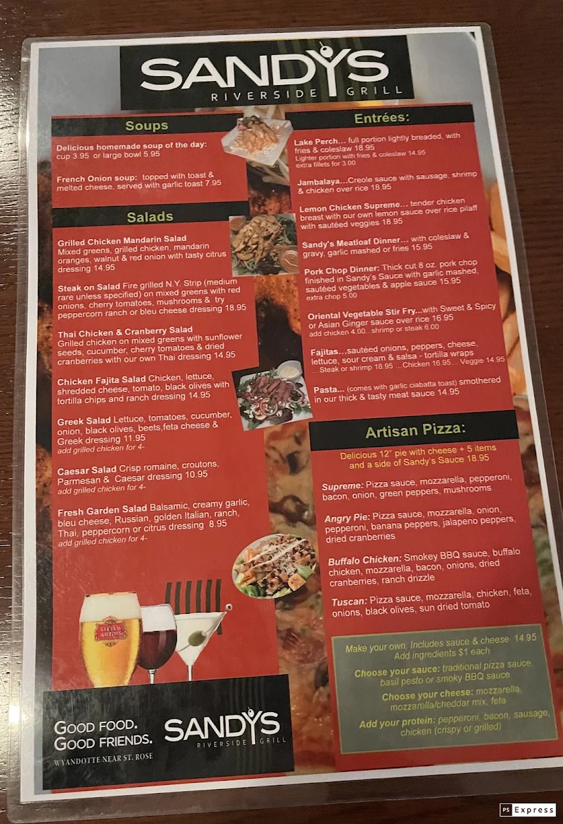 Menu, Sandy's Riverside Grill