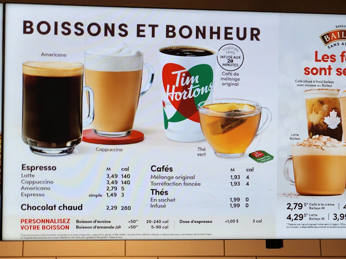 Menu, Tim Hortons