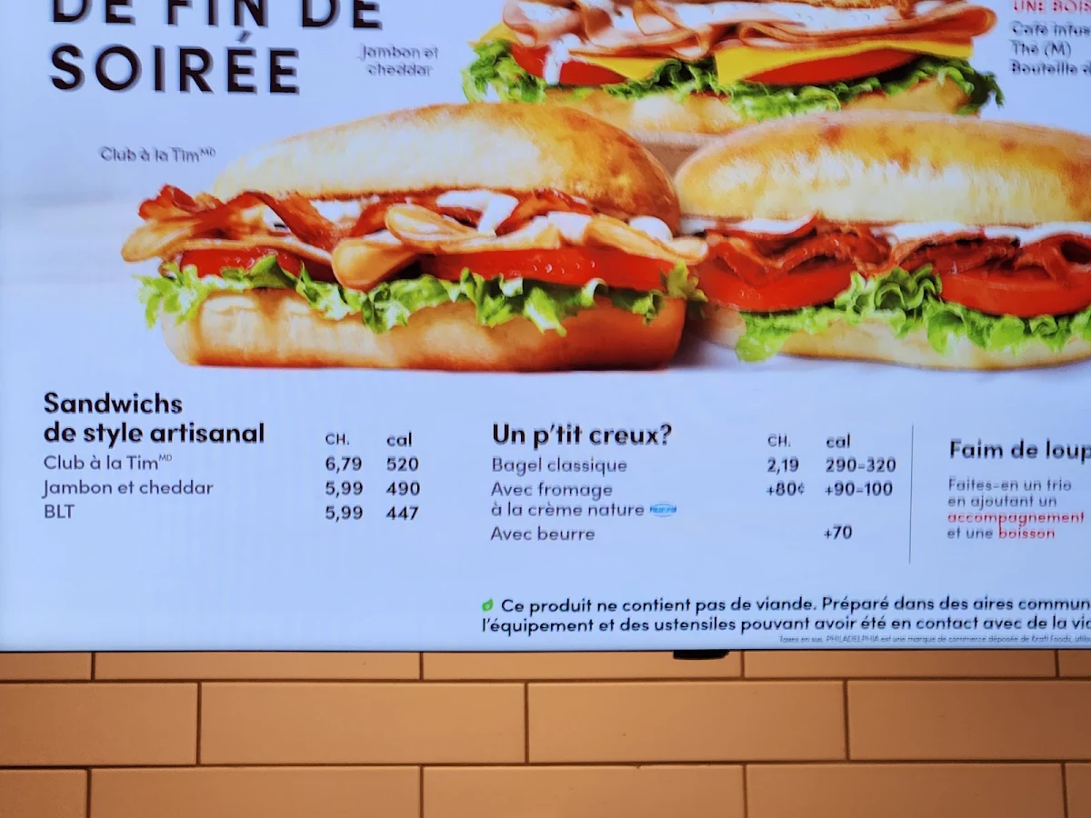 Menu, Tim Hortons