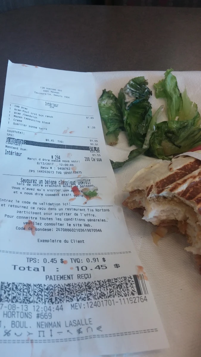 Menu, Tim Hortons