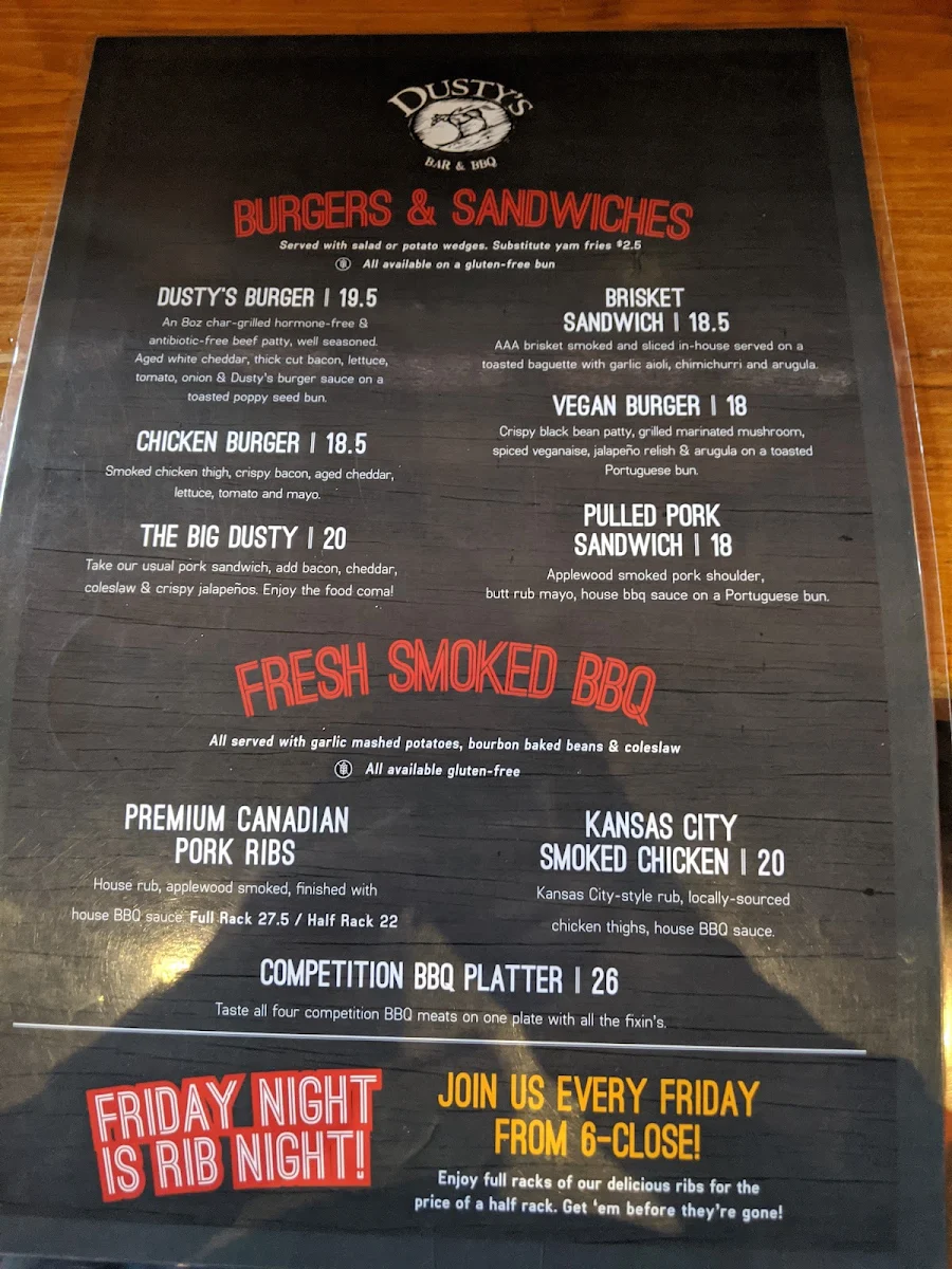 Menu, Dusty's Bar & BBQ