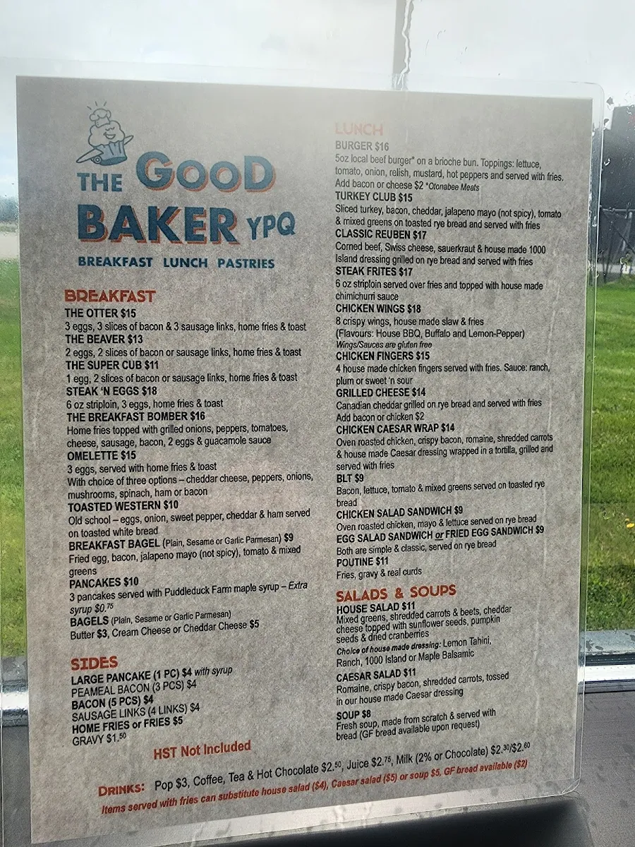 Menu, The Good Baker YPQ