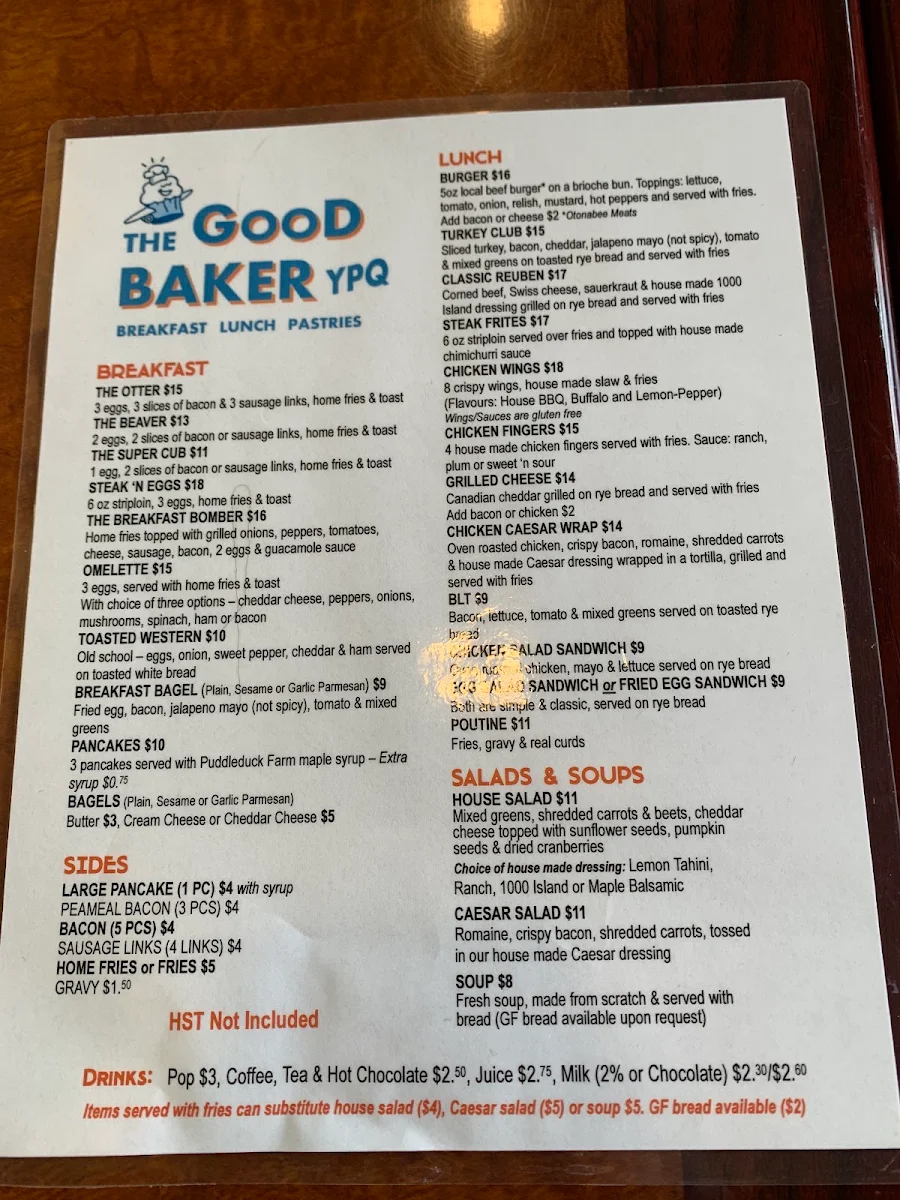 Menu, The Good Baker YPQ